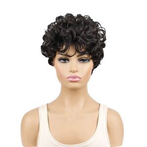 Black Lady Women Short Full Head Wavy Wig Curly Synthetic Hair Natural Look
